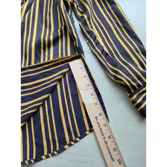 Top/Blouse-INC-International Concepts-Black-Gold-Striped-Long Sleeves-Long Top-M - Picture 16 of 16